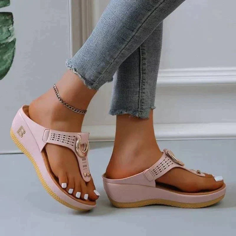 Women’s Sandals Wedge Heel Toe Post | Ring Buckle Cut-Out Strap