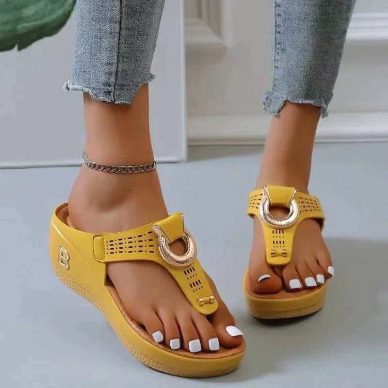 Women’s Sandals Wedge Heel Toe Post | Ring Buckle Cut-Out Strap