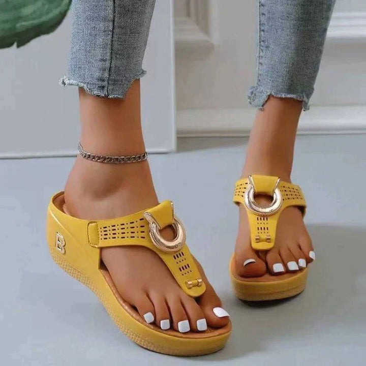 Women’s Sandals Wedge Heel Toe Post | Ring Buckle Cut-Out Strap