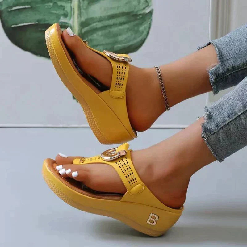 Women’s Sandals Wedge Heel Toe Post | Ring Buckle Cut-Out Strap