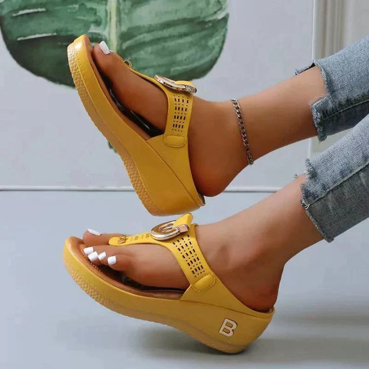 Women’s Sandals Wedge Heel Toe Post | Ring Buckle Cut-Out Strap