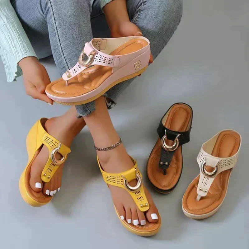 Women’s Sandals Wedge Heel Toe Post | Ring Buckle Cut-Out Strap