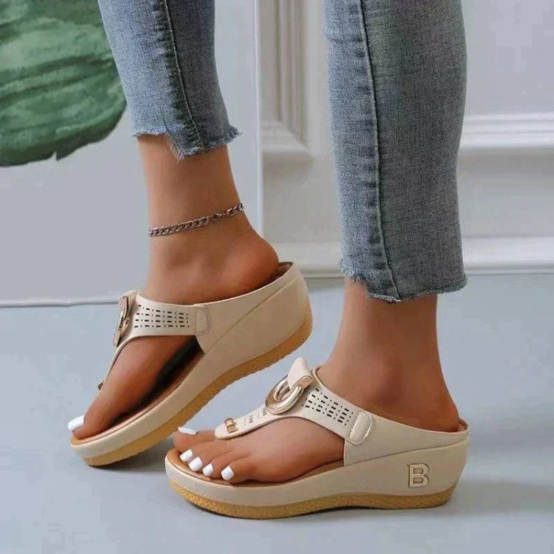 Women’s Sandals Wedge Heel Toe Post | Ring Buckle Cut-Out Strap
