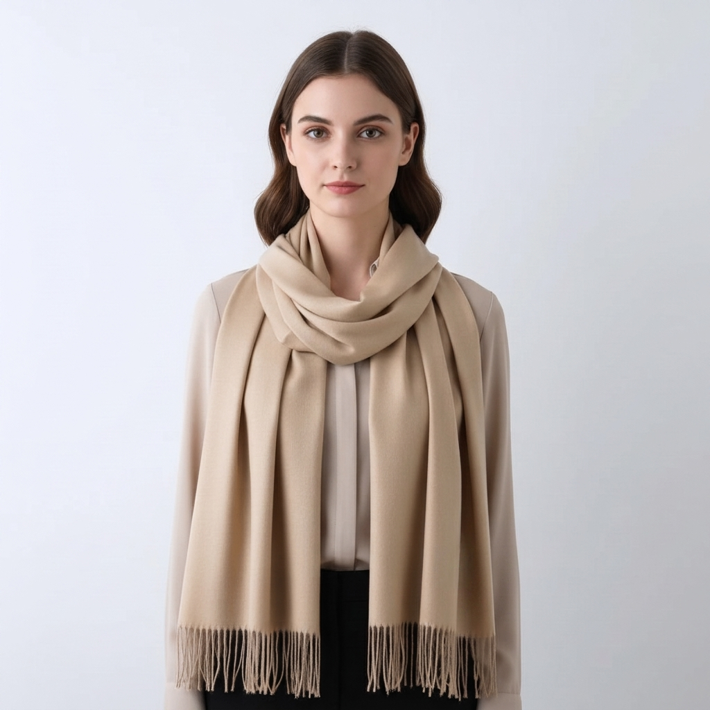 Women's Scarf with Tassel Trim & Solid Colour | Winter Wrap