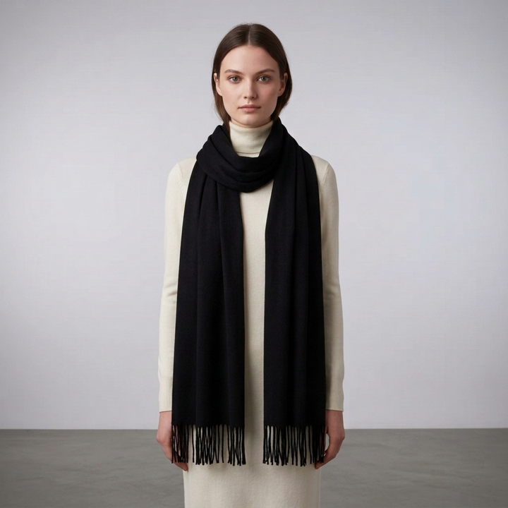 Women's Scarf with Tassel Trim & Solid Colour | Winter Wrap