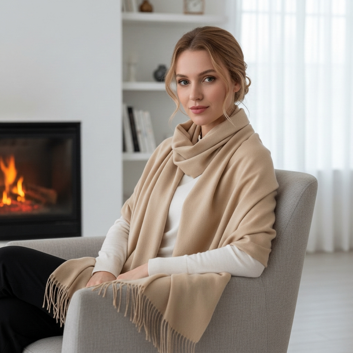 Women's Scarf with Tassel Trim & Solid Colour | Winter Wrap