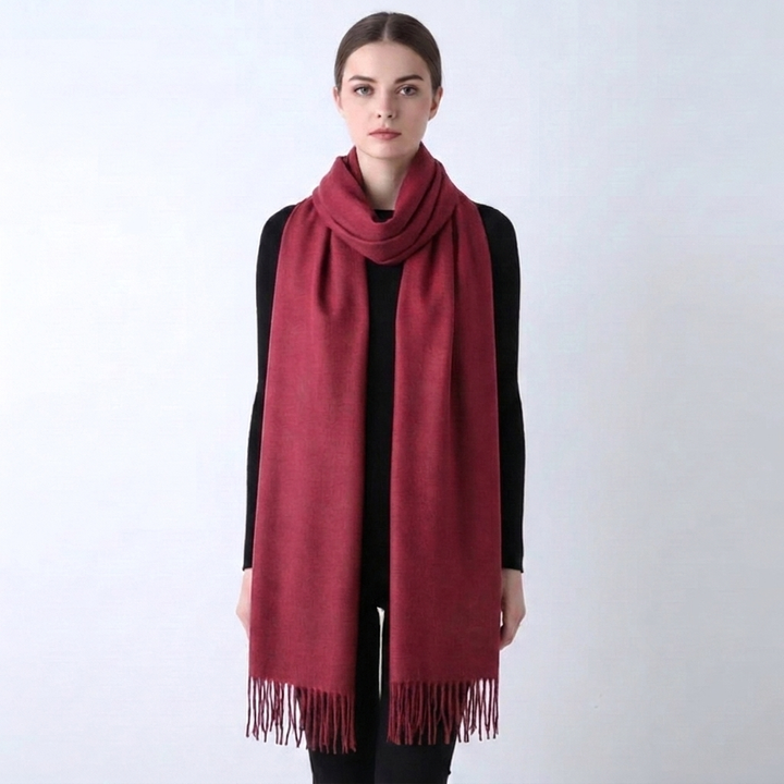 Women's Scarf with Tassel Trim & Solid Colour | Winter Wrap