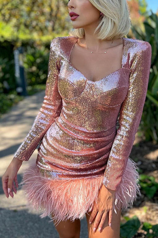 Women’s Sequin Dress Mini with Sweetheart Neck | Party