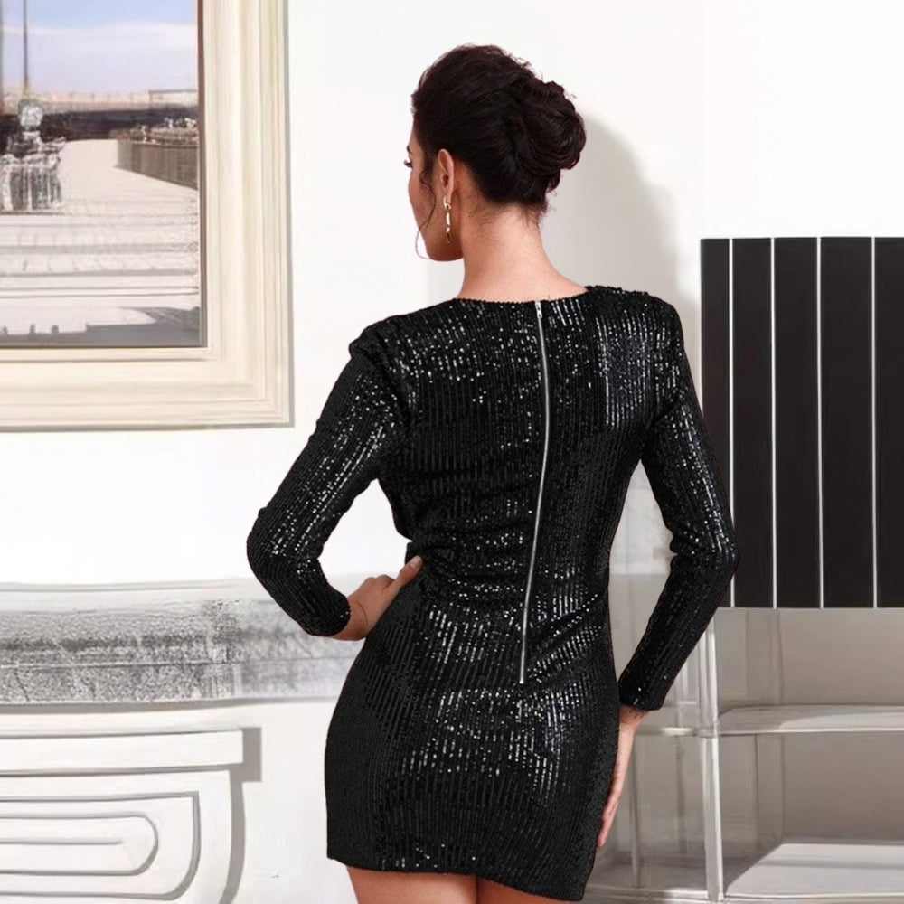Women's Sequin Dress Mini with Wrap Front | Plunge V-Neck