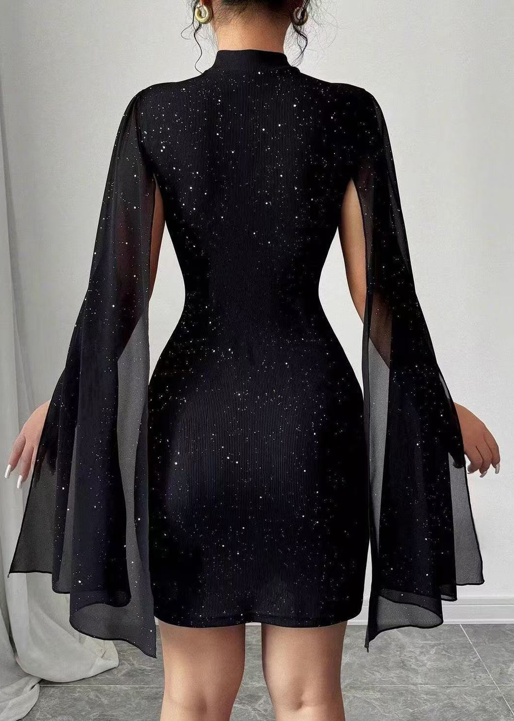 Women's Sequin Dress with Cape Sleeves | Mini