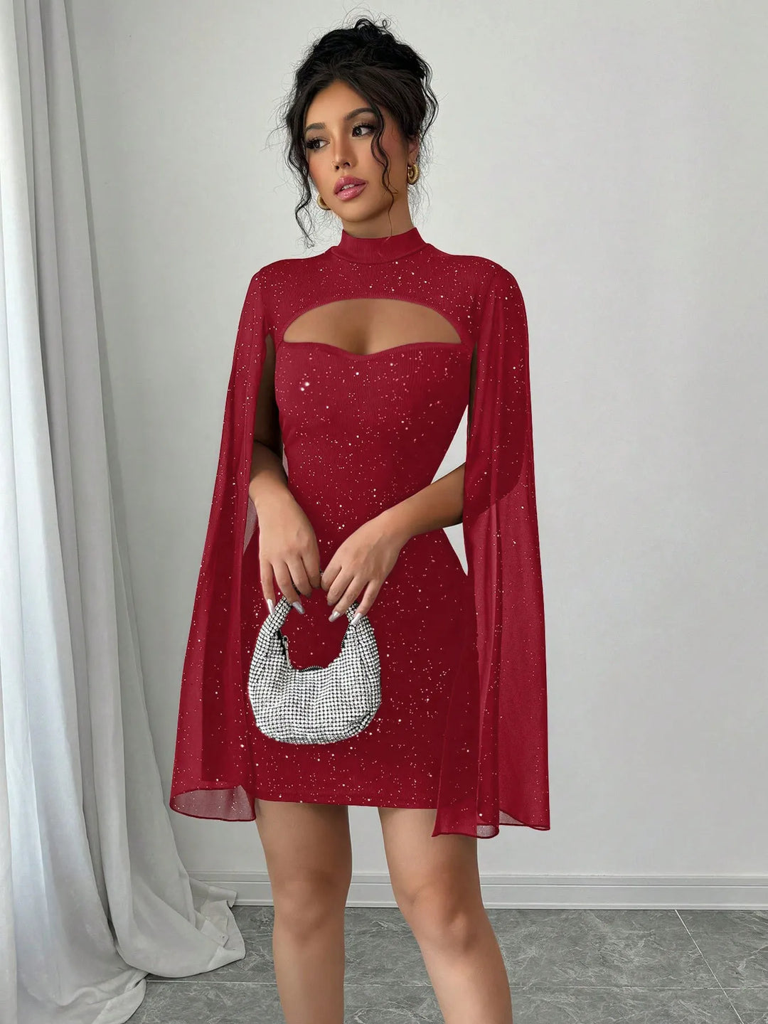Women's Sequin Dress with Cape Sleeves | Mini