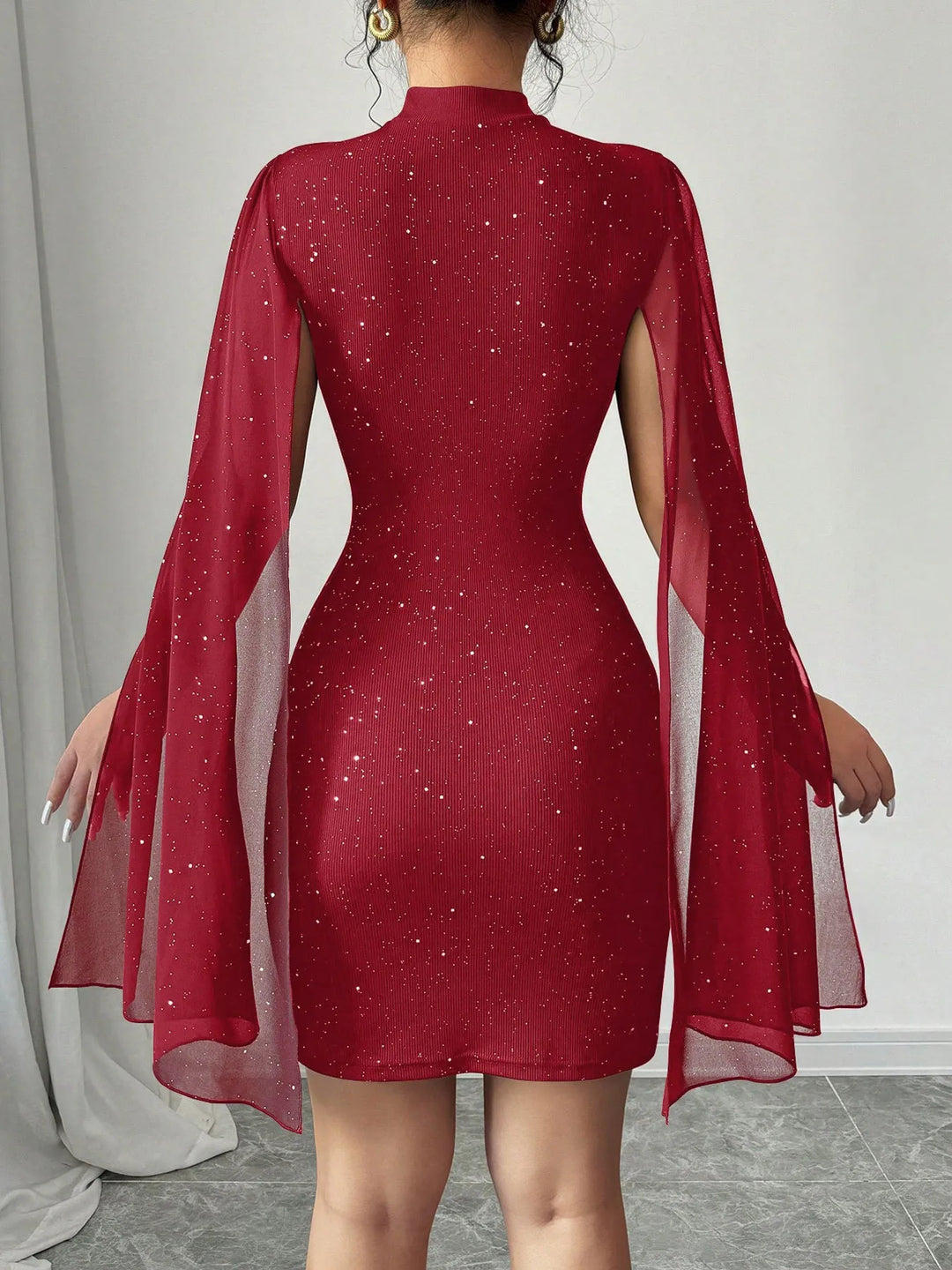 Women's Sequin Dress with Cape Sleeves | Mini