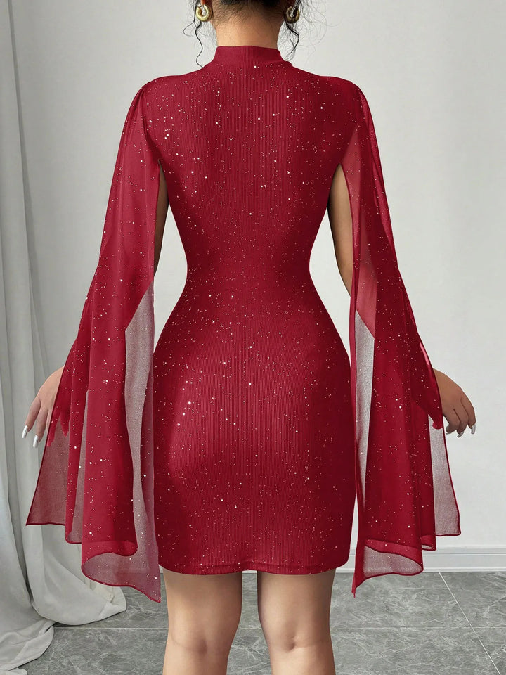 Women's Sequin Dress with Cape Sleeves | Mini