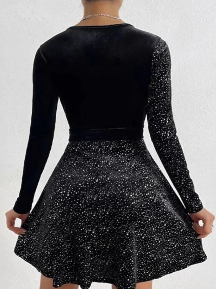 Women's Sequin Dress with Wrap V-Neck & Tie Waist | Mini