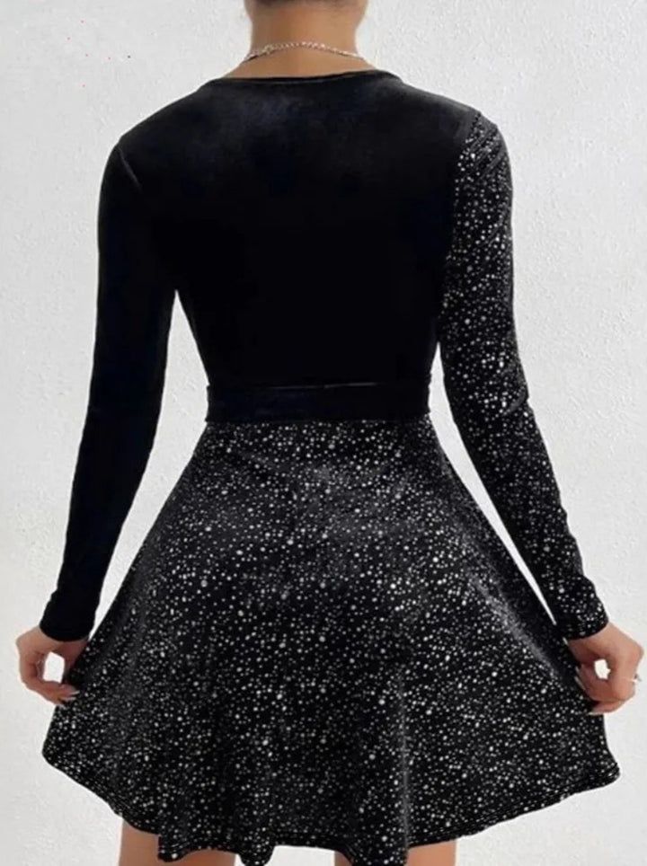 Women's Sequin Dress with Wrap V-Neck & Tie Waist | Mini
