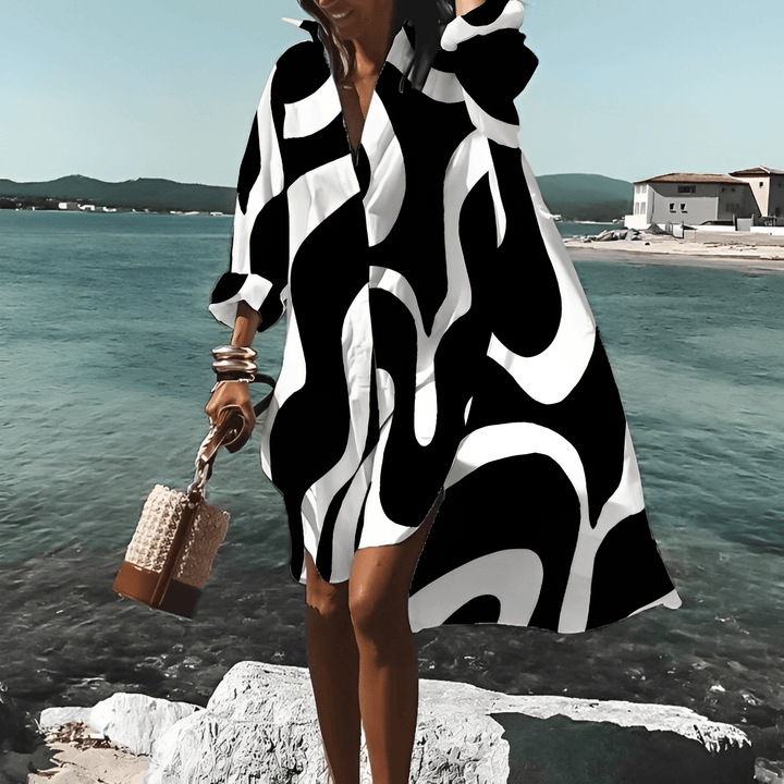 Women's Shirt Dress Collared & Abstract Print | Mini