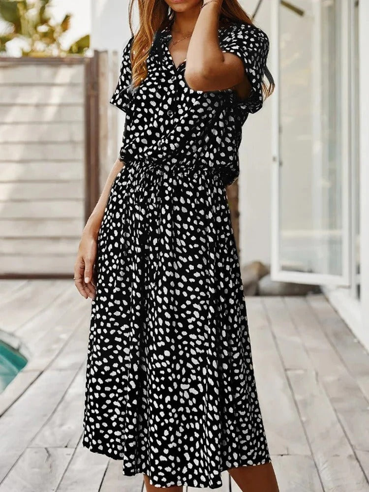 Women's Shirt Dress Collared & Spot Print | Midi