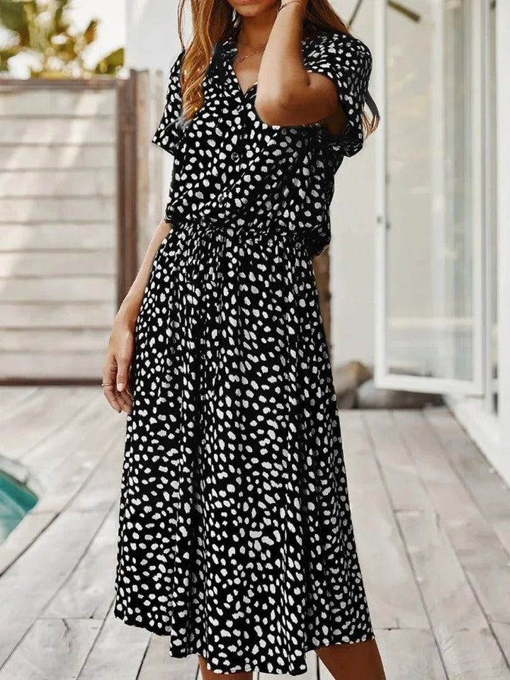 Women's Shirt Dress Collared & Spot Print | Midi