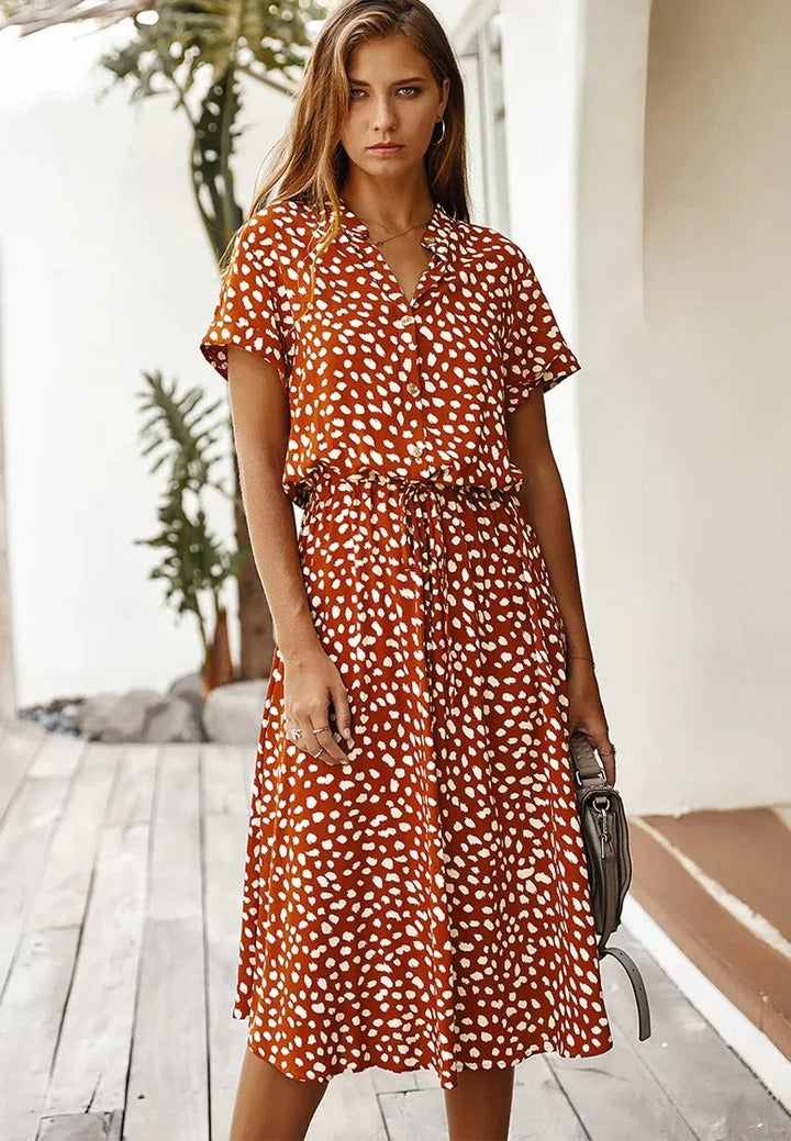 Women's Shirt Dress Collared & Spot Print | Midi