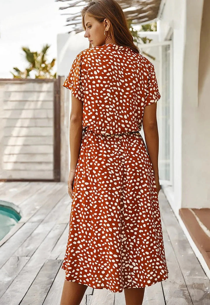 Women's Shirt Dress Collared & Spot Print | Midi