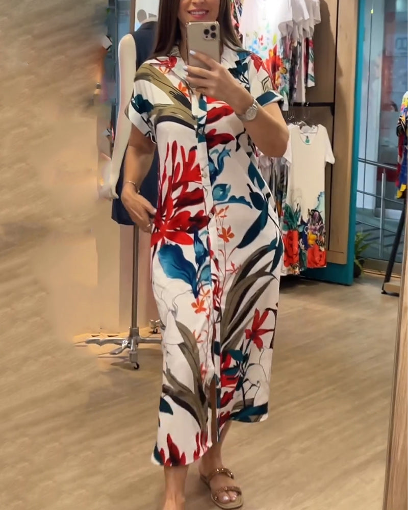 Women's Shirt Dress Floral Button-Front | Midi