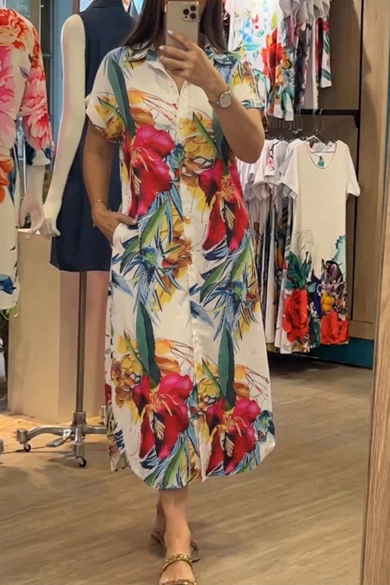 Women's Shirt Dress Floral Button-Front | Midi