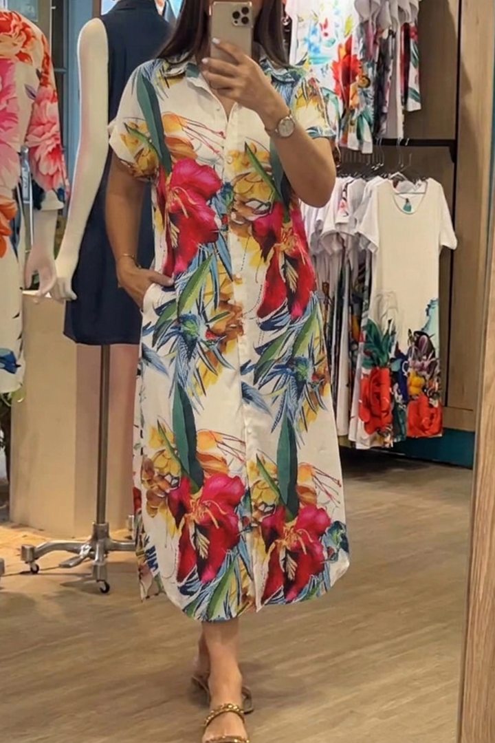 Women's Shirt Dress Floral Button-Front | Midi