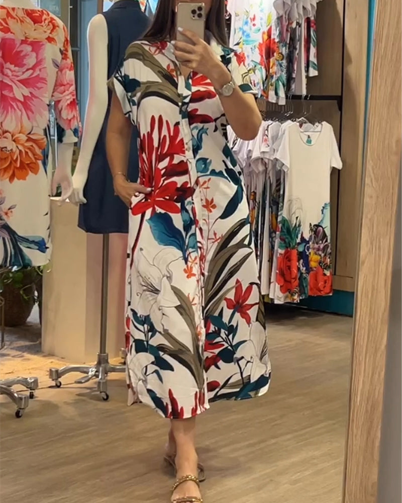 Women's Shirt Dress Floral Button-Front | Midi