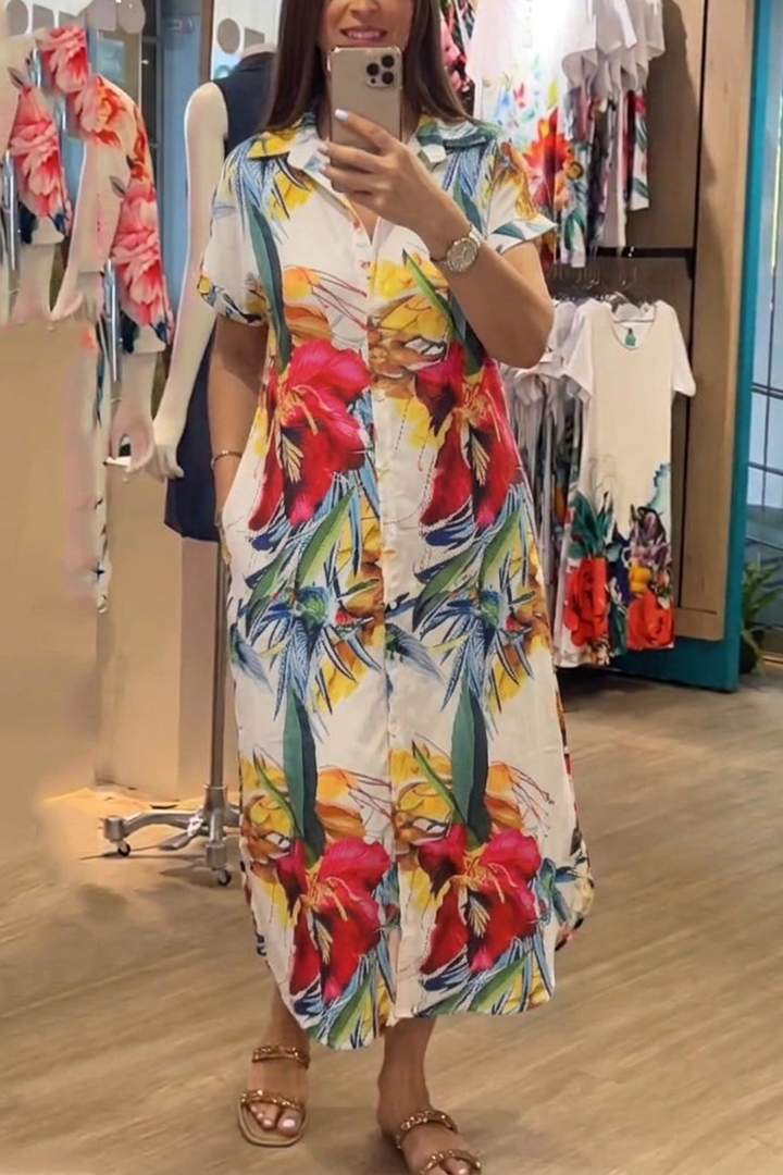 Women's Shirt Dress Floral Button-Front | Midi