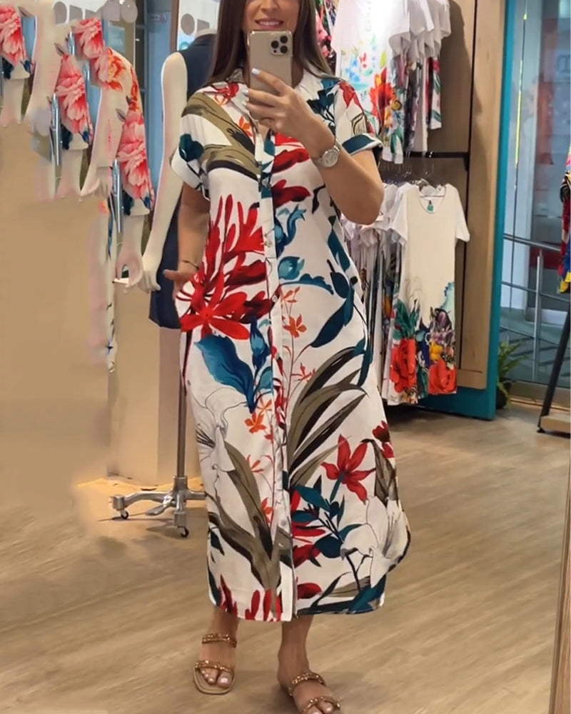 Women's Shirt Dress Floral Button-Front | Midi