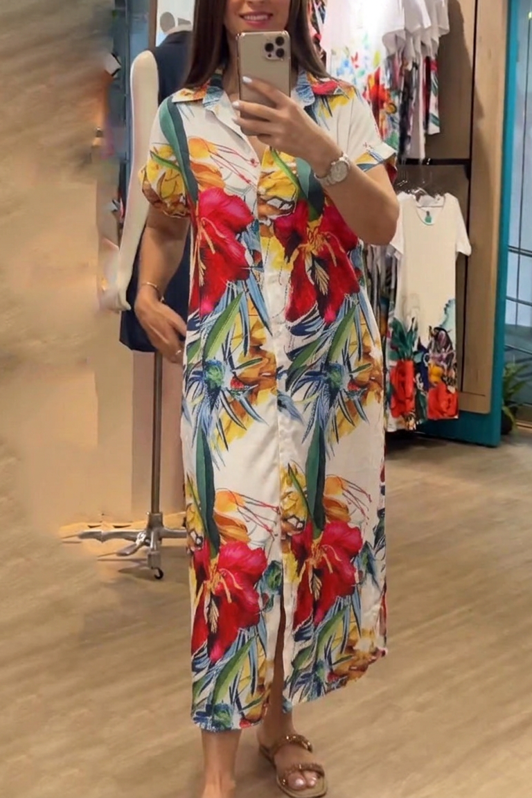 Women's Shirt Dress Floral Button-Front | Midi