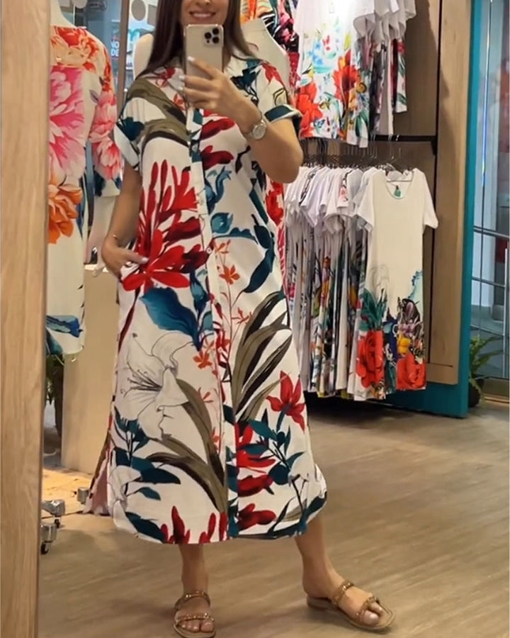 Women's Shirt Dress Floral Button-Front | Midi