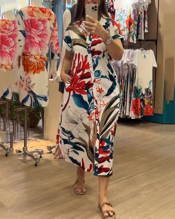 Women's Shirt Dress Floral Button-Front | Midi