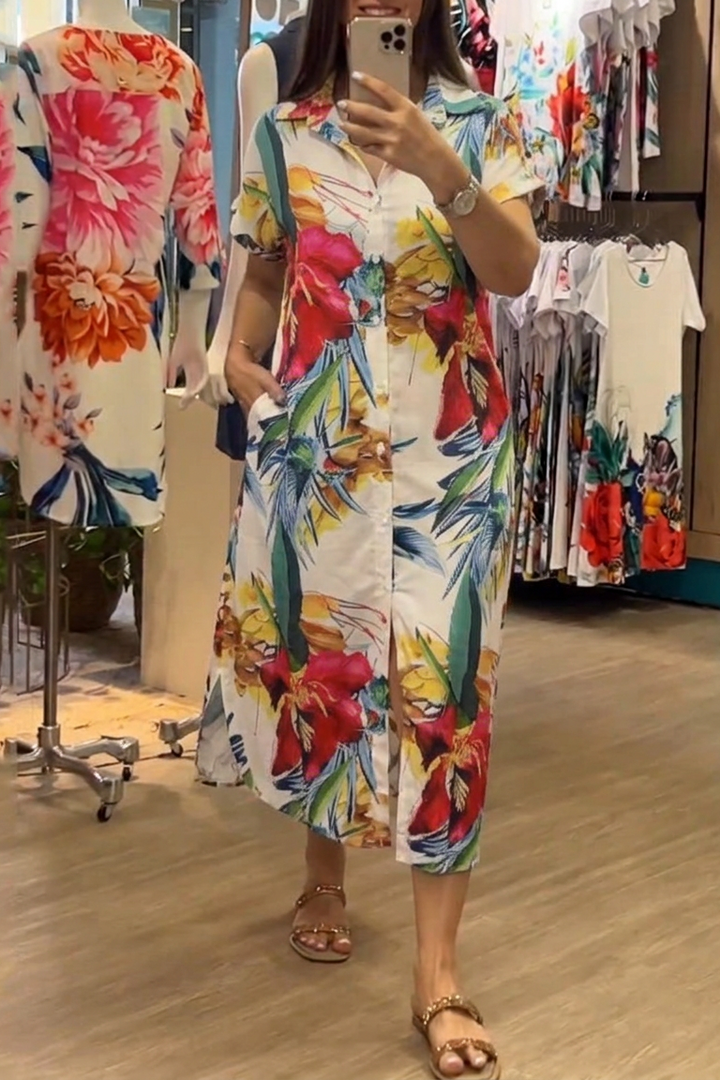 Women's Shirt Dress Floral Button-Front | Midi