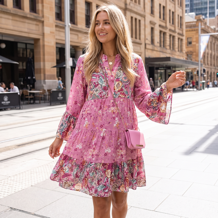 Women's Shirt Dress Floral Tiered | Boho Mini