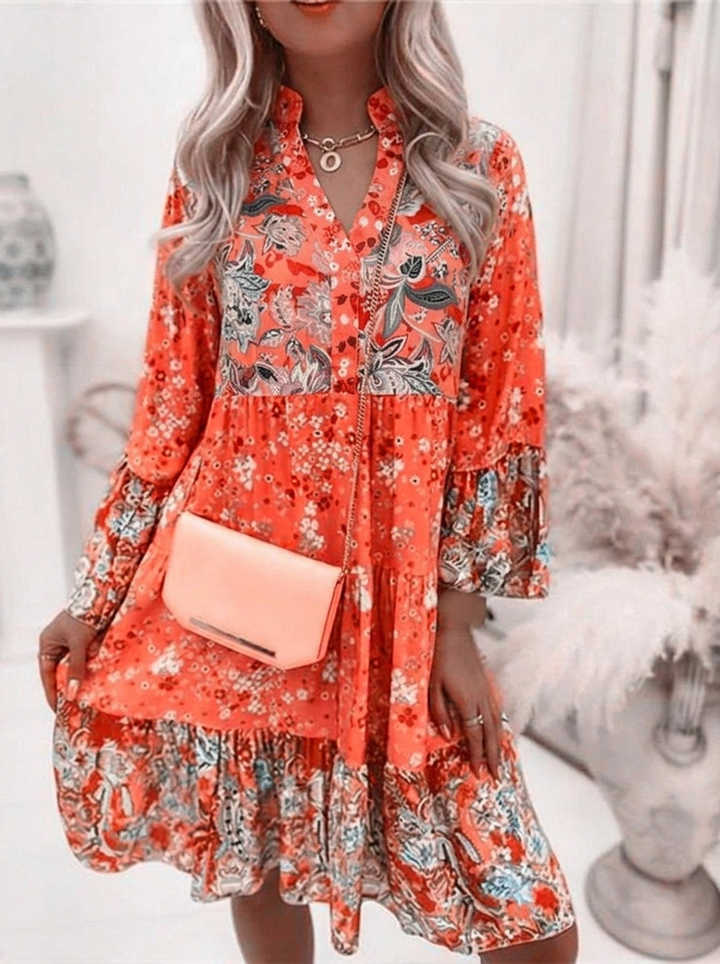 Women's Shirt Dress Floral Tiered | Boho Mini