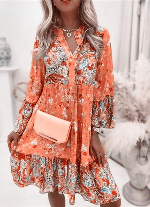 Women's Shirt Dress Floral Tiered | Boho Mini
