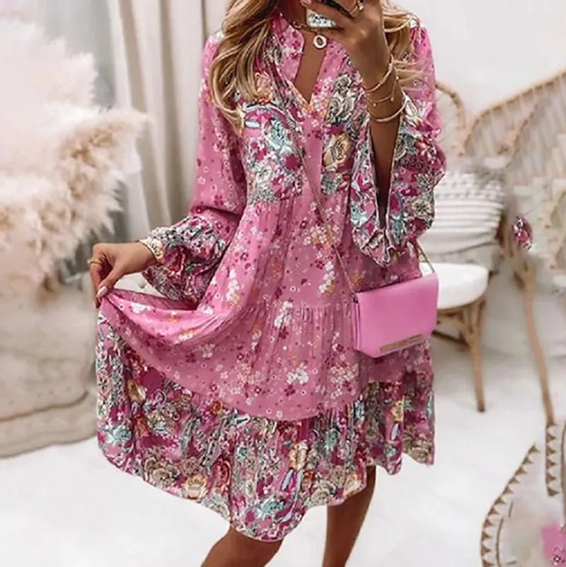 Women's Shirt Dress Floral Tiered | Boho Mini