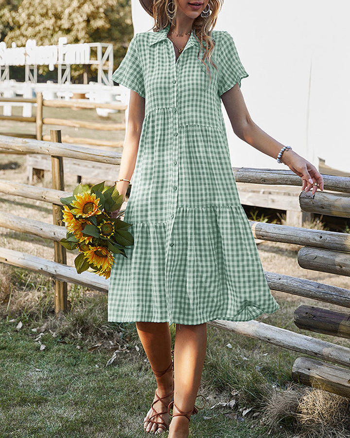 Women’s Shirt Dress Midi with Gingham & Button Front | Casual