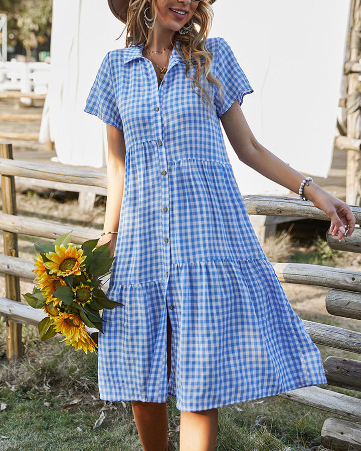 Women’s Shirt Dress Midi with Gingham & Button Front | Casual