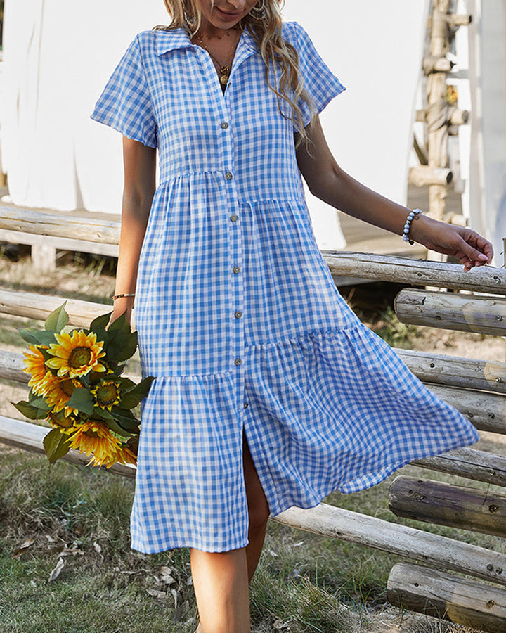 Women’s Shirt Dress Midi with Gingham & Button Front | Casual