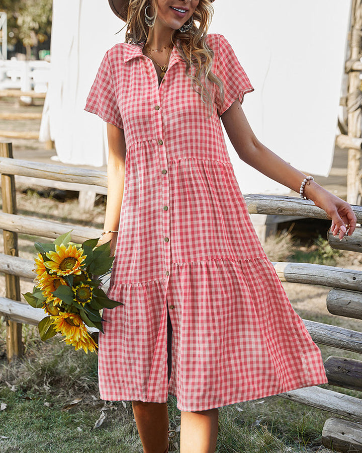 Women’s Shirt Dress Midi with Gingham & Button Front | Casual