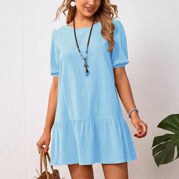 Women’s Shirt Dress Mini with Puff Sleeves & Hem Ruffle | Casual