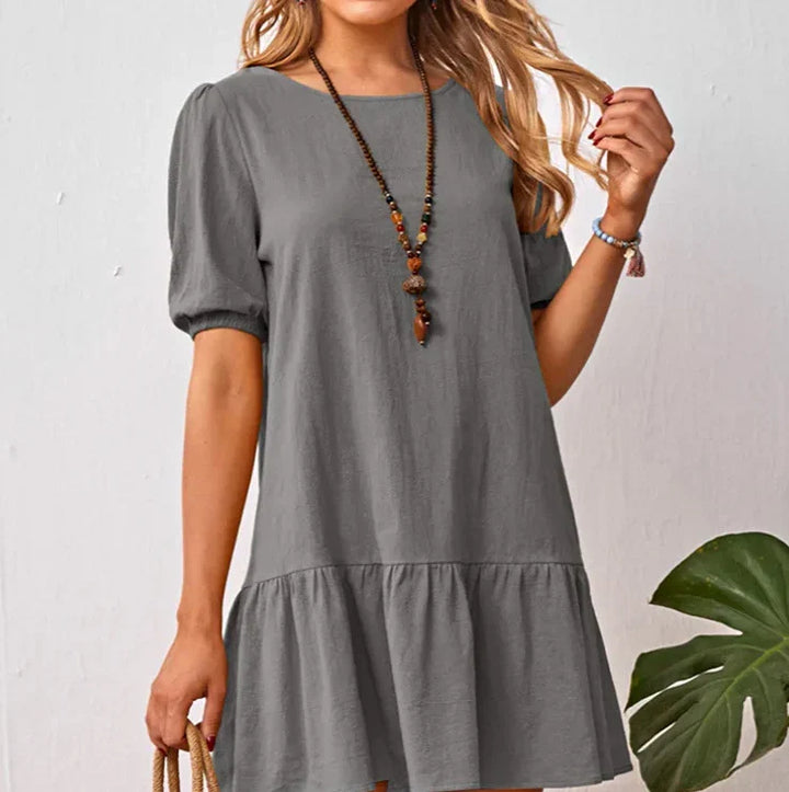 Women’s Shirt Dress Mini with Puff Sleeves & Hem Ruffle | Casual