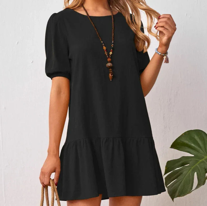 Women’s Shirt Dress Mini with Puff Sleeves & Hem Ruffle | Casual