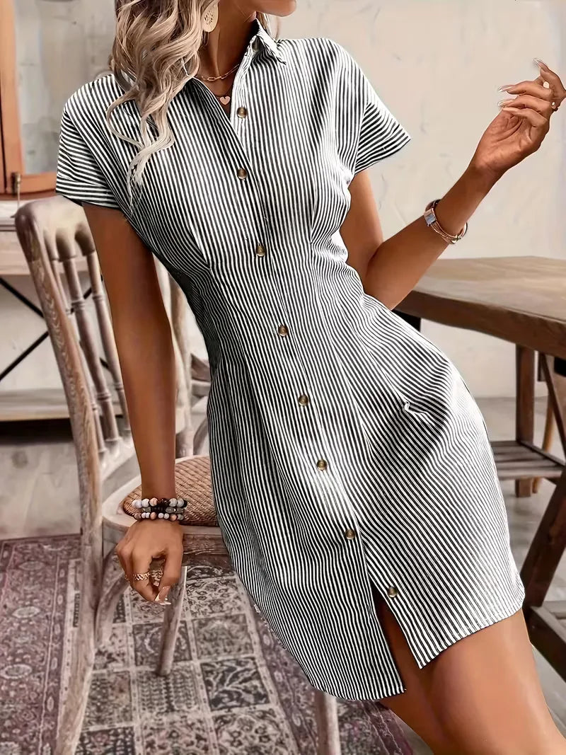 Women’s Shirt Dress Mini with Stripes & Button Front | Casual