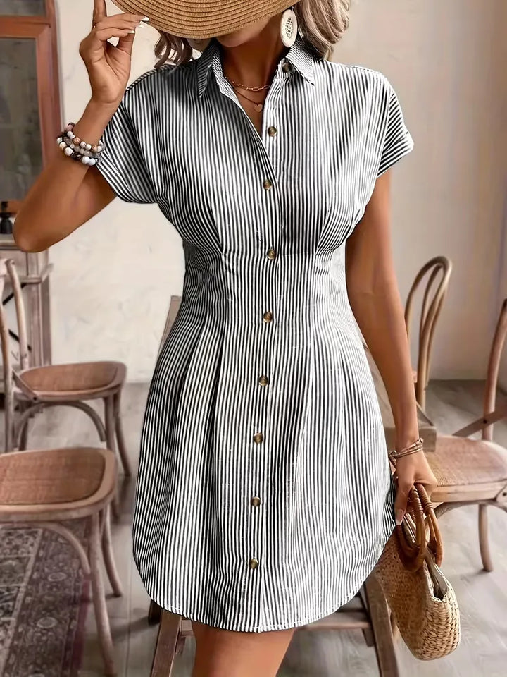 Women’s Shirt Dress Mini with Stripes & Button Front | Casual