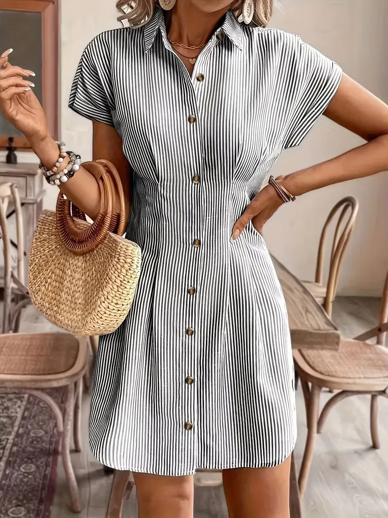 Women’s Shirt Dress Mini with Stripes & Button Front | Casual
