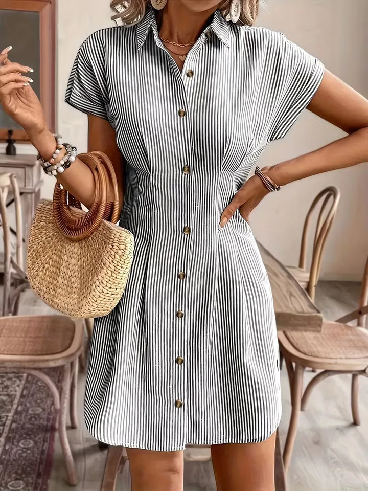 Women’s Shirt Dress Mini with Stripes & Button Front | Casual