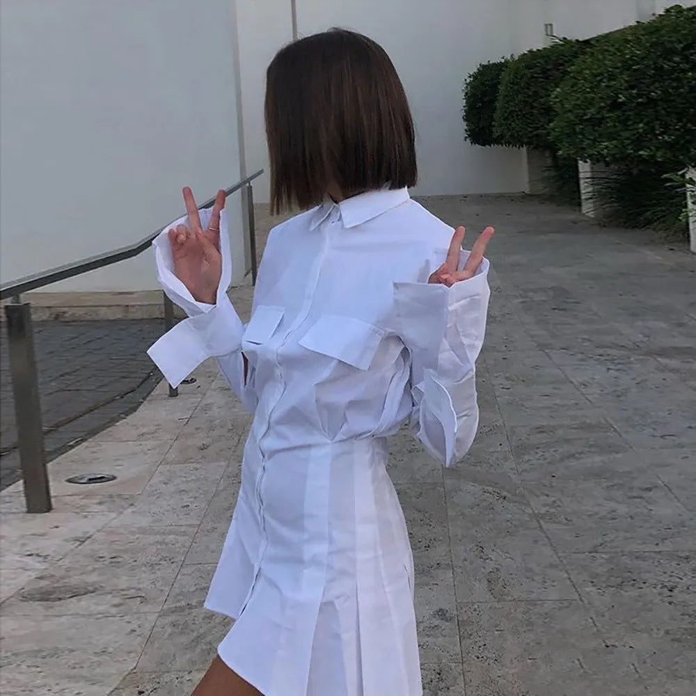 Women’s Shirt Dress with Button Front & Chest Pockets | Mini